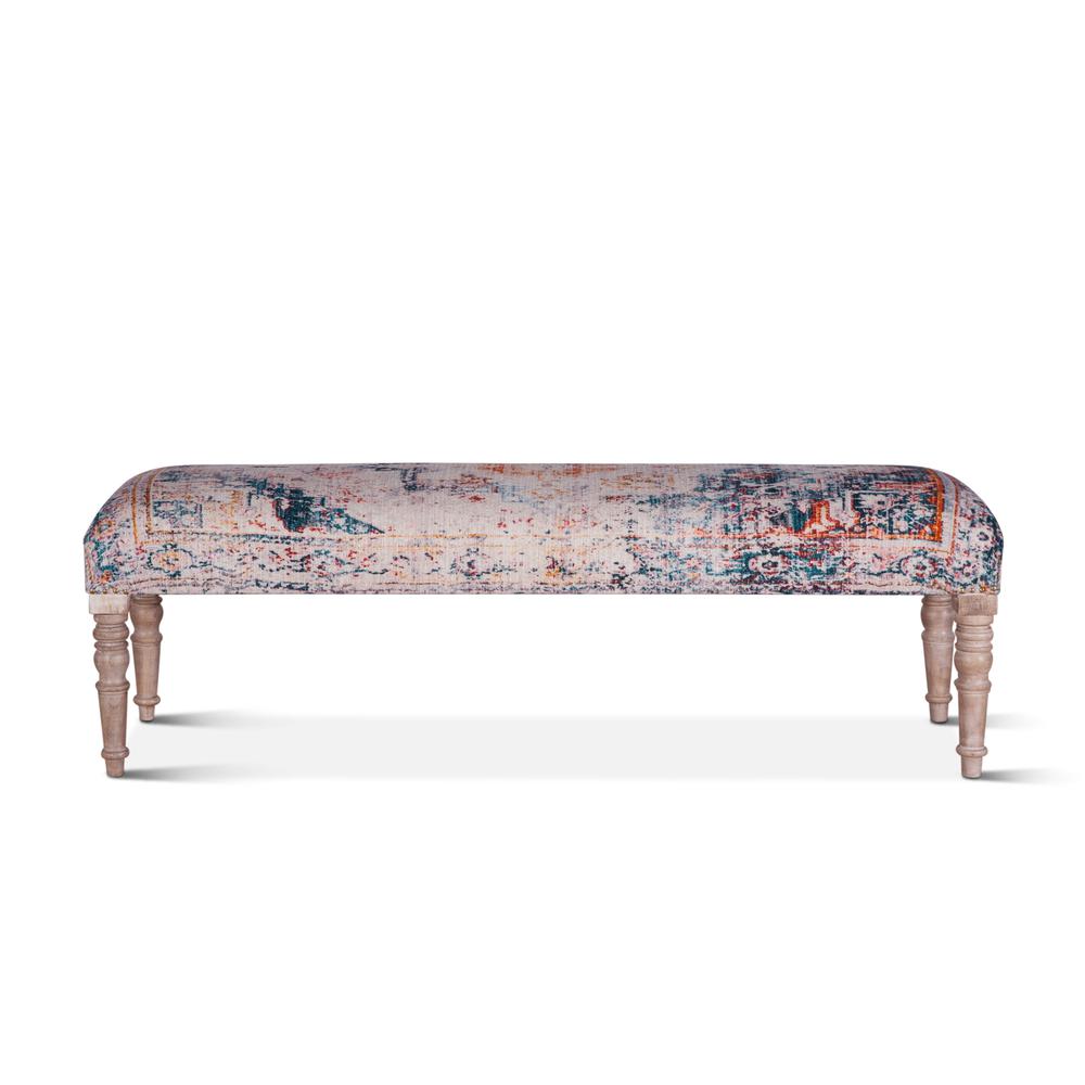 Algiers Turquoise Print Upholstered Bench. Picture 1