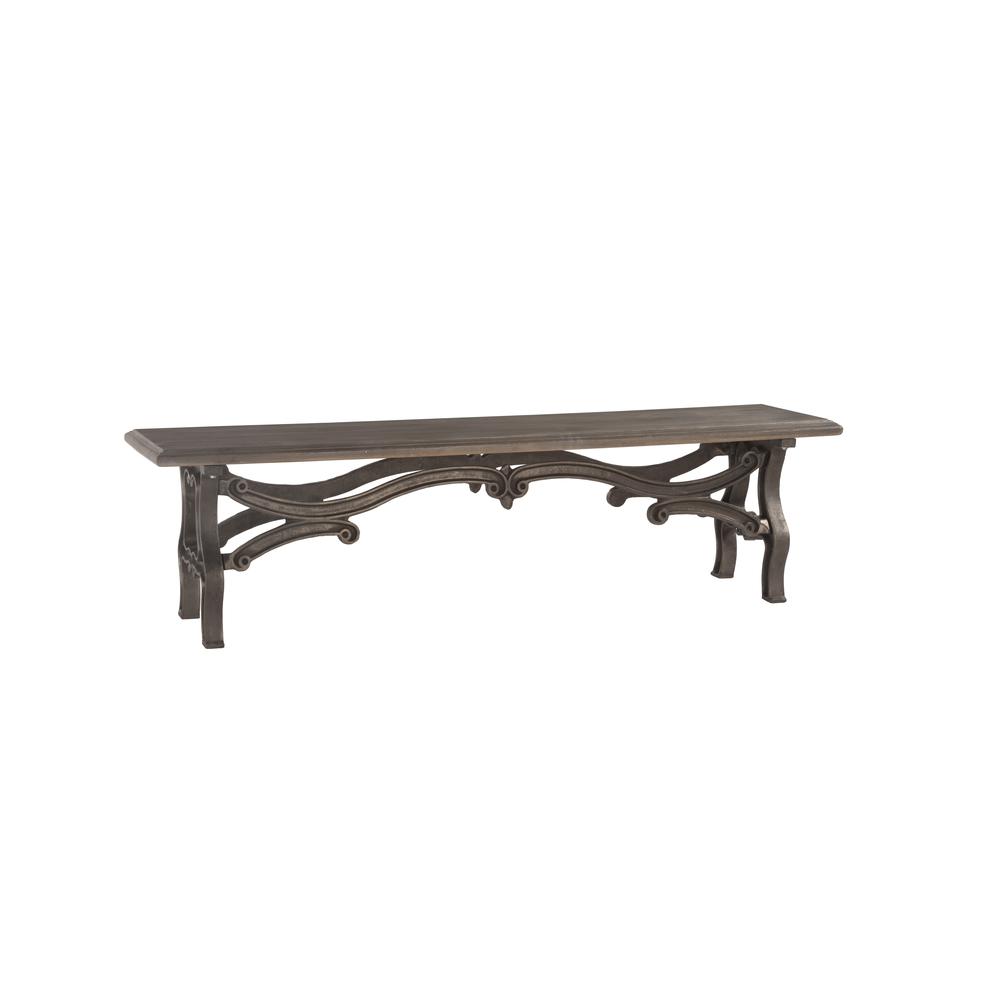 Anderson 68-Inch Weathered Gray Dining Bench with Reclaimed Iron Base. Picture 2