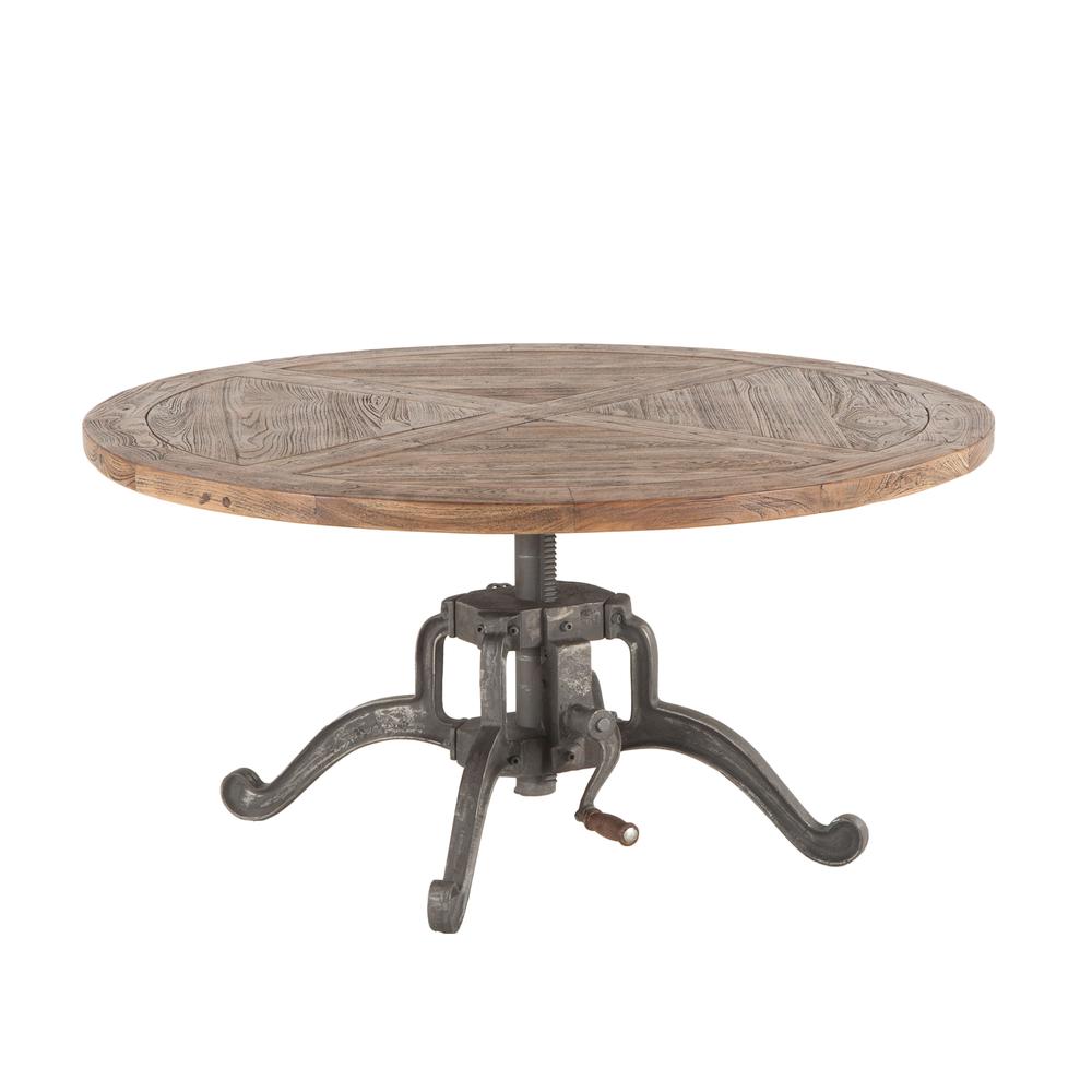 Artezia 42-Inch Round Coffee Table with Reclaimed Teak Top and Adjustable Crank. Picture 5