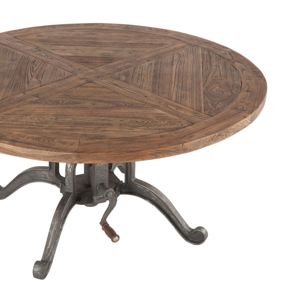 Artezia 42-Inch Round Coffee Table with Reclaimed Teak Top and Adjustable Crank. Picture 6