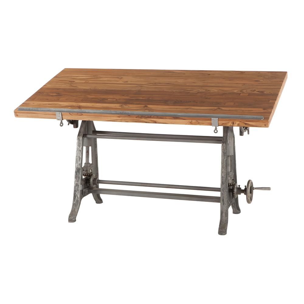 Artezia 62-Inch Reclaimed Teak Wood Drafting Desk with Adjustable Crank. Picture 3