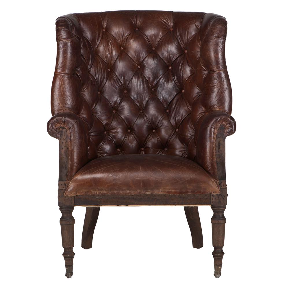 Charles Deconstructed Armchair with Vintage Cigar Leather and Solid Wood Legs. Picture 6