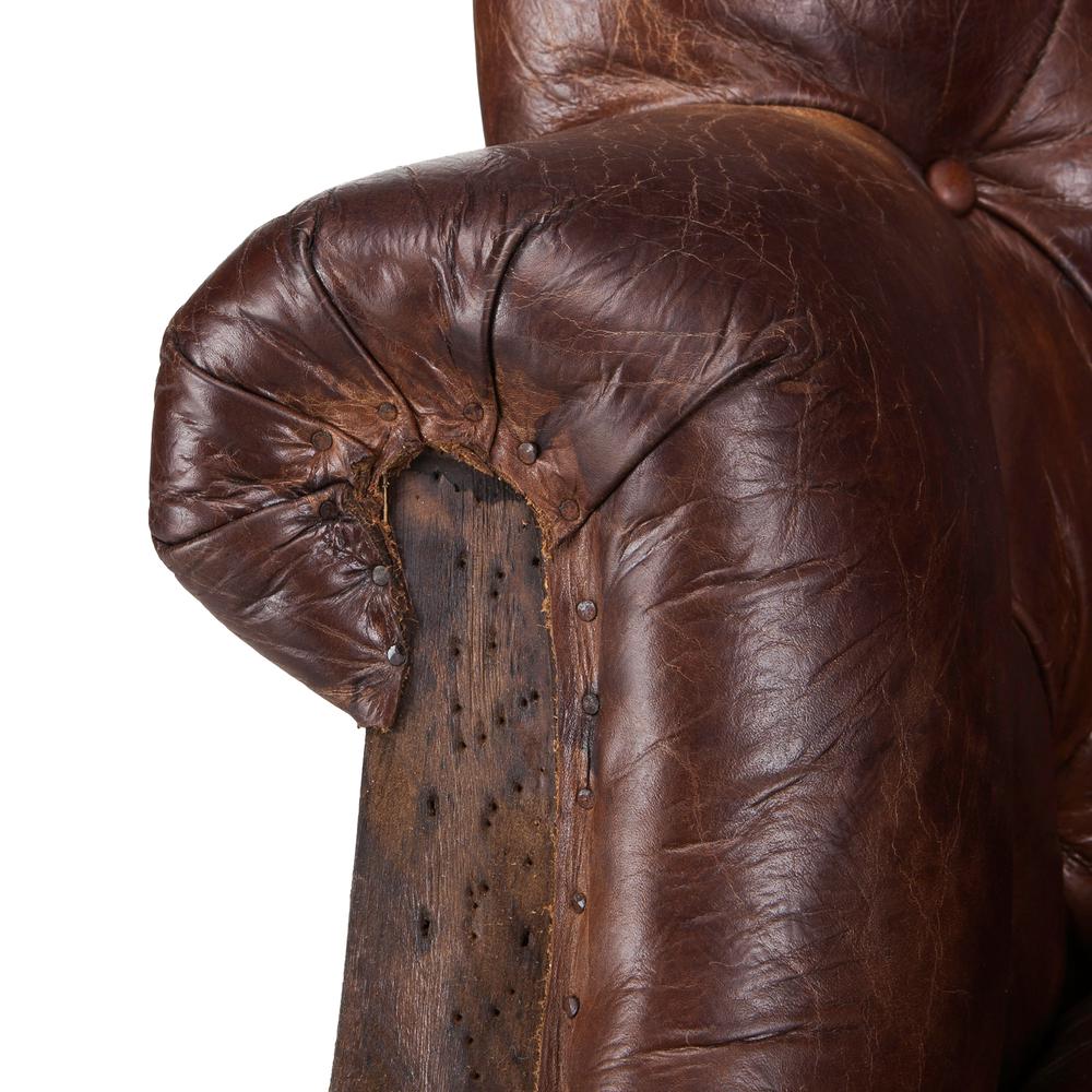 Charles Deconstructed Armchair with Vintage Cigar Leather and Solid Wood Legs. Picture 8