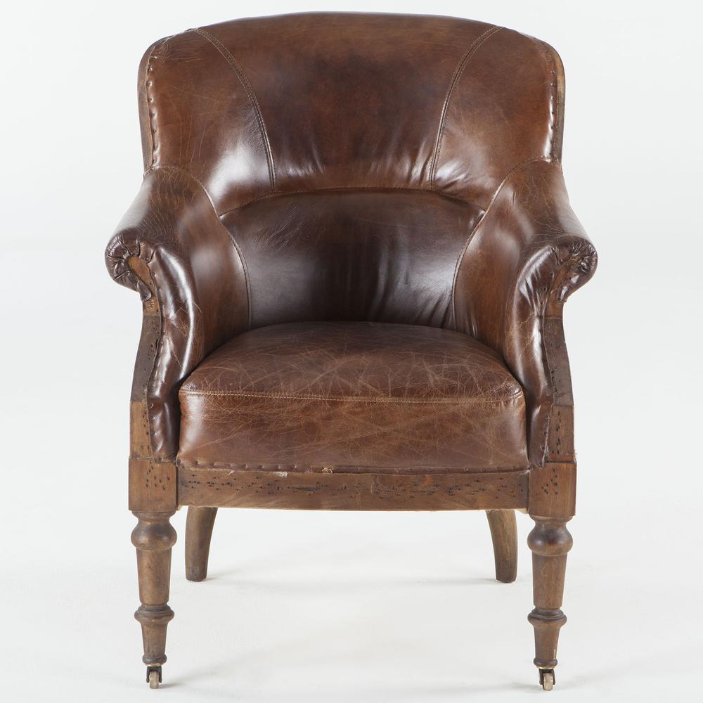 Charles Deconstructed Armchair with Cigar Leather and Solid Wood Legs. Picture 4