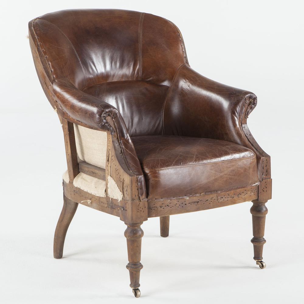 Charles Deconstructed Armchair with Cigar Leather and Solid Wood Legs. The main picture.