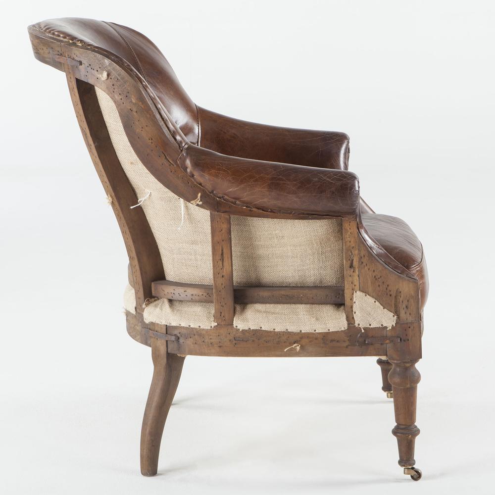 Charles Deconstructed Armchair with Cigar Leather and Solid Wood Legs. Picture 6