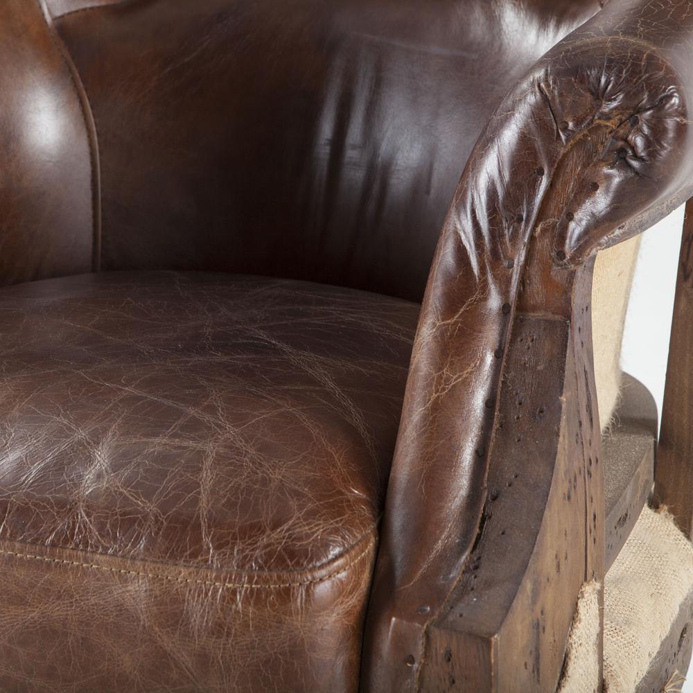 Charles Deconstructed Armchair with Cigar Leather and Solid Wood Legs. Picture 8
