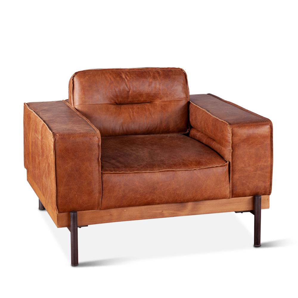 Chiavari Modern Leather Arm Chair in Vintage Cognac. Picture 1