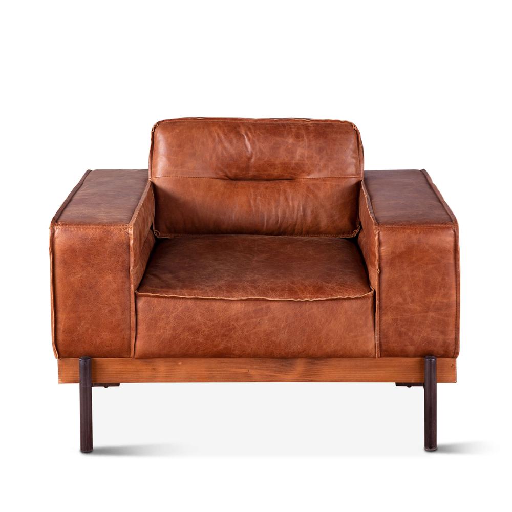 Chiavari Modern Leather Arm Chair in Vintage Cognac. Picture 4