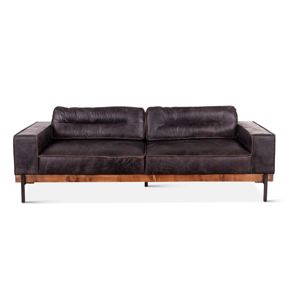 Chiavari Distressed Antique Ebony Leather Sofa. Picture 6