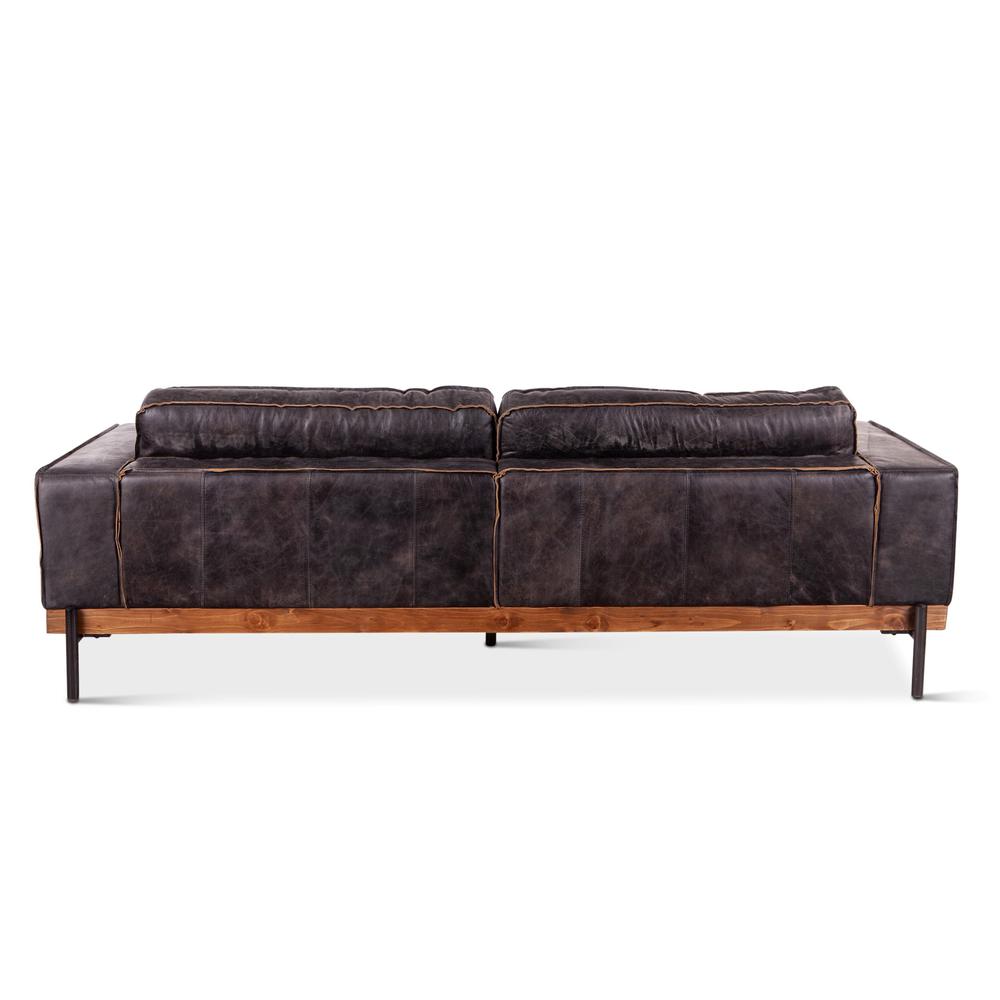 Chiavari Distressed Antique Ebony Leather Sofa. Picture 7