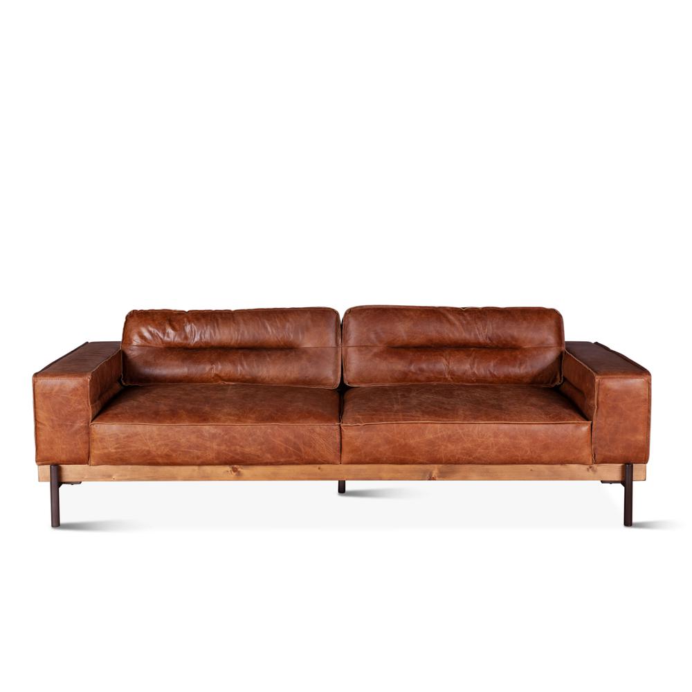 Chiavari Modern Leather Sofa in Vintage Cognac. Picture 1