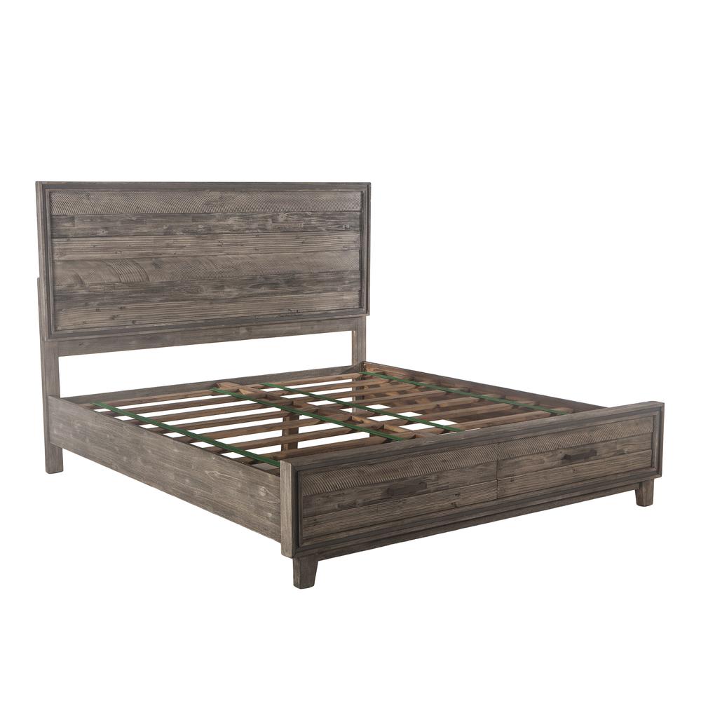 Beachwood Acacia Wood King Bed in Weathered Graywash Finish