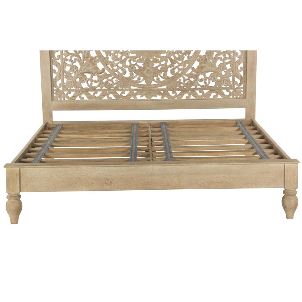 Haveli Mango Wood Queen Bed in Natural Whitewash Finish. Picture 4