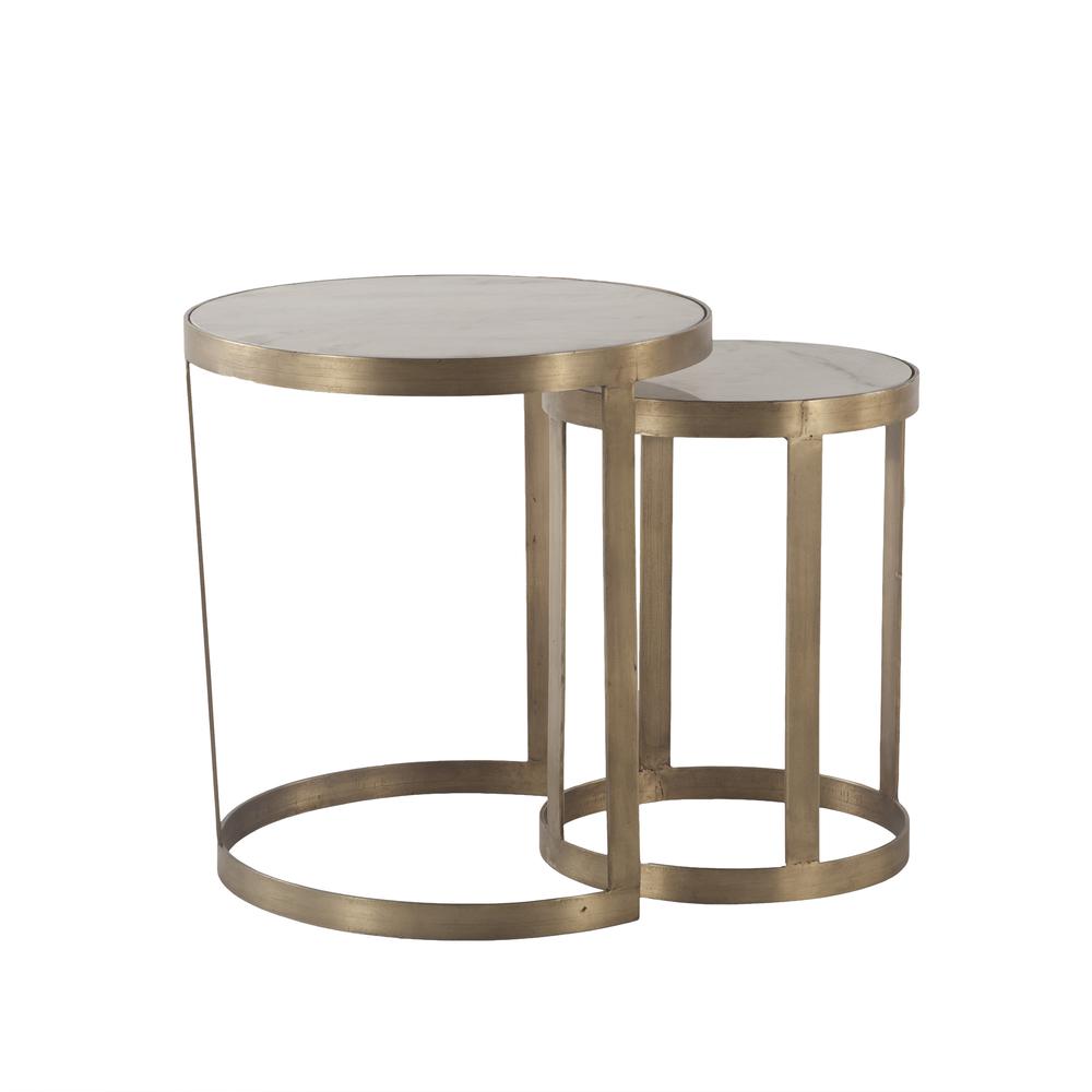 Leonardo White Marble Side Tables with Antique Gold Base, Set of 2. Picture 3