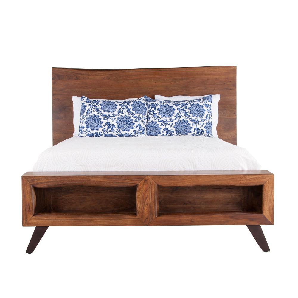 Nottingham Acacia Wood Live Edge Queen Bed in Walnut Finish. Picture 5
