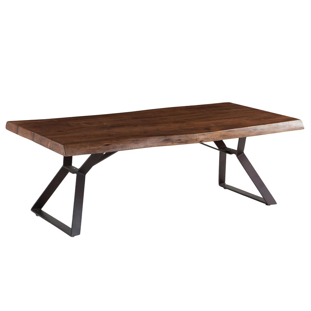 Nottingham 54-Inch Acacia Wood Live Edge Coffee Table in Walnut Finish. Picture 8