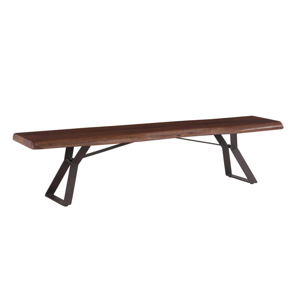Nottingham 90-Inch Acacia Wood Live Edge Dining Bench in Walnut Finish. Picture 20
