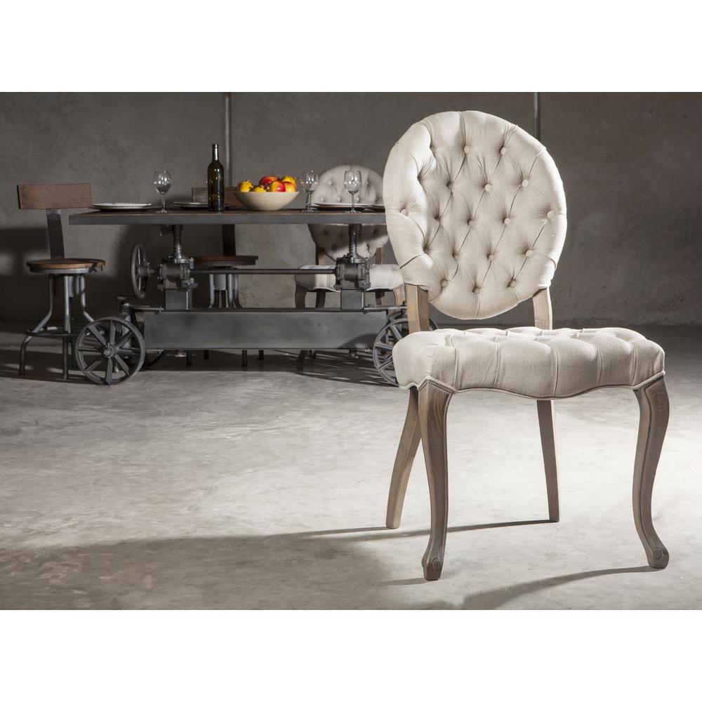 Portia Off-White Linen Tufted Chairs with Linen Back, Set of 2. Picture 9
