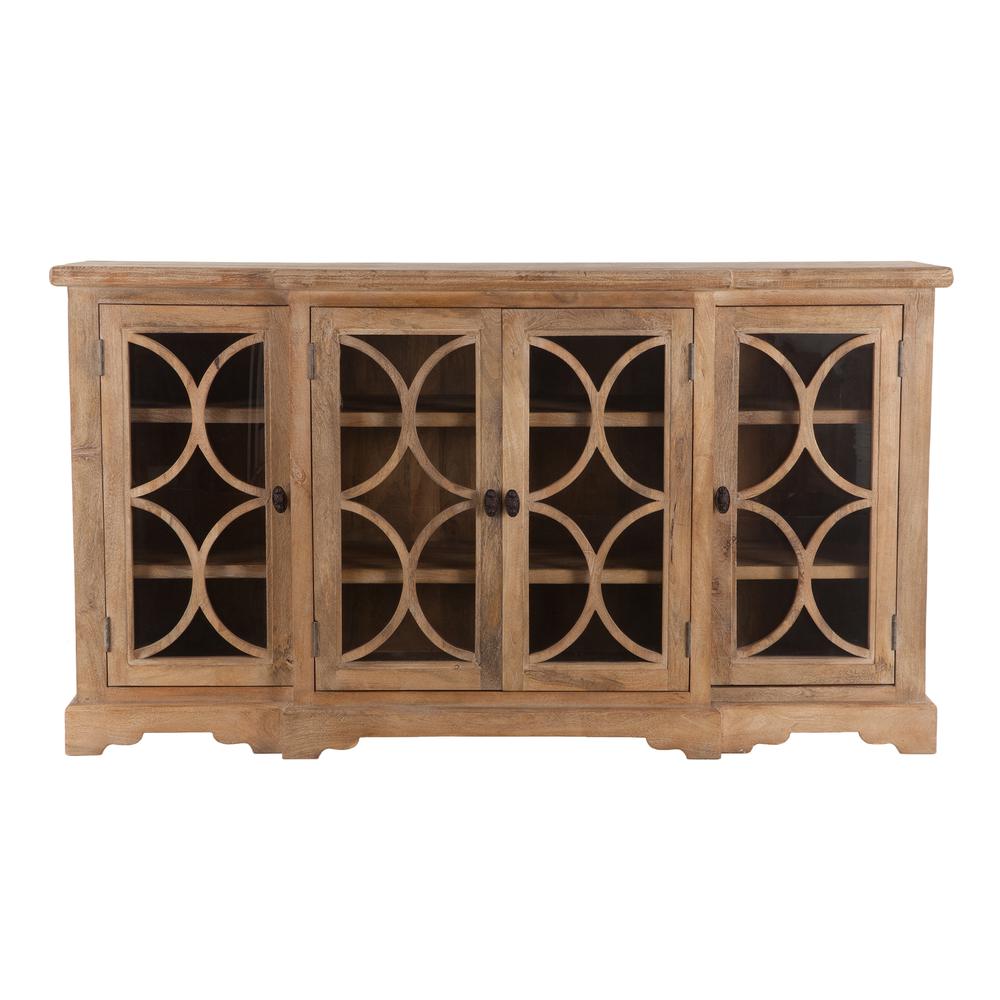 Pengrove 75-Inch Mango Wood Cabinet with Carved Lattice Work Doors. Picture 3