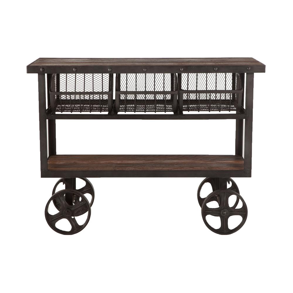 Paxton 48-Inch Reclaimed Teak Utility Cart with Gray Zinc Wheels. Picture 6