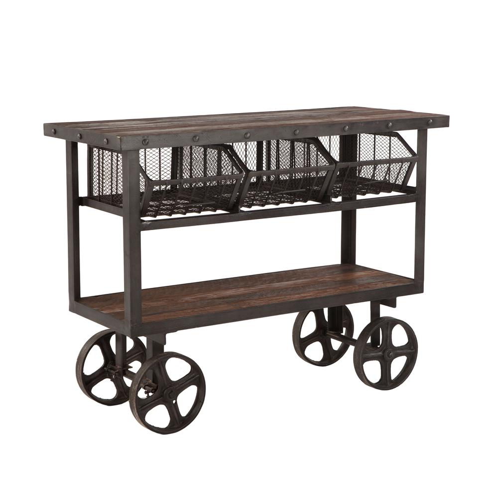 Paxton 48-Inch Reclaimed Teak Utility Cart with Gray Zinc Wheels. Picture 5