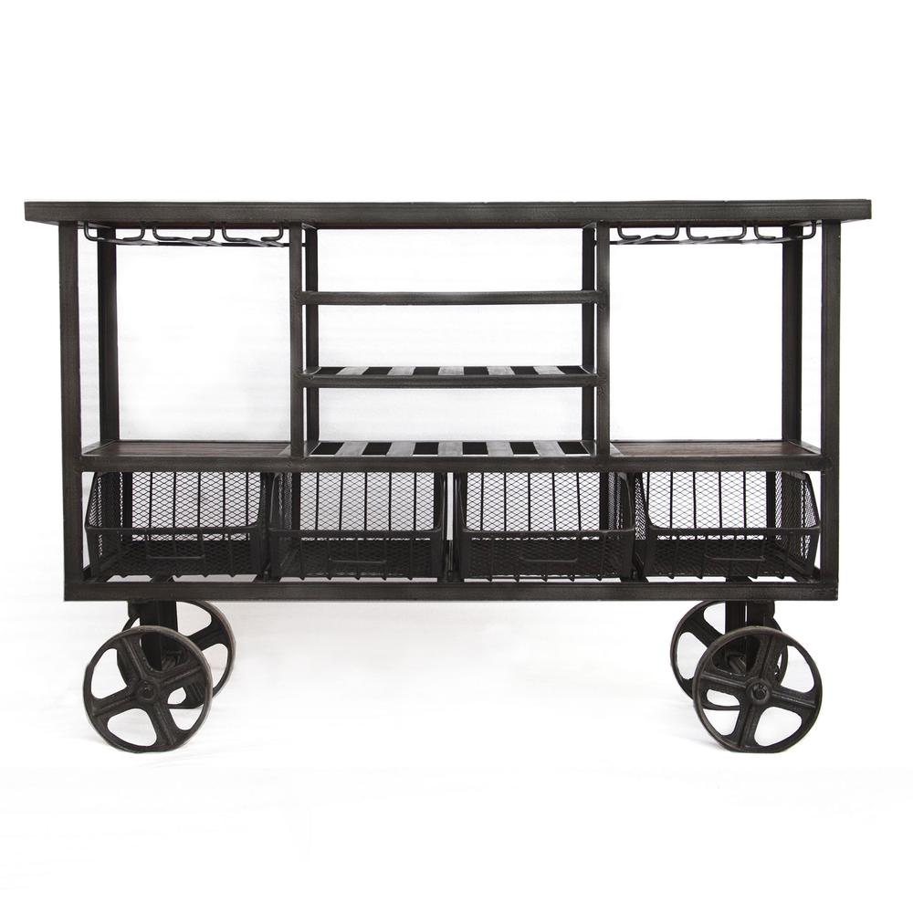 Paxton 60-Inch Reclaimed Teak Bar Cart with Wheels. Picture 3