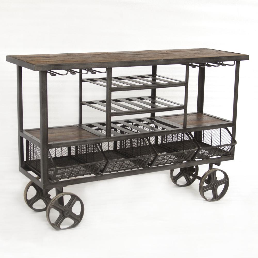 Paxton 60-Inch Reclaimed Teak Bar Cart with Wheels. Picture 4