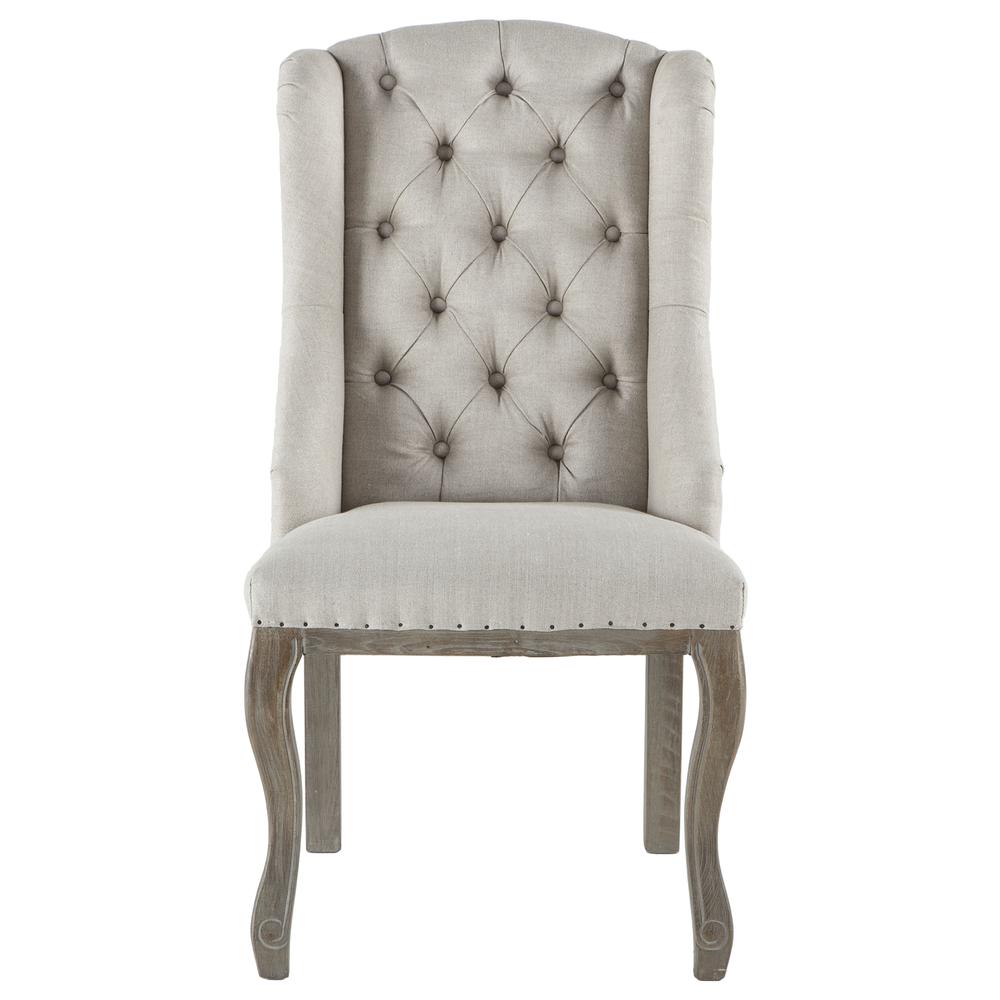 Portia Off-White Tufted Linen Dining Chair. Picture 2