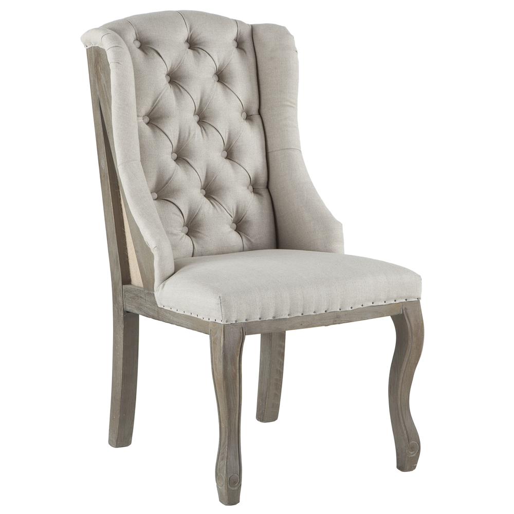 Portia Off-White Tufted Linen Dining Chair. Picture 1