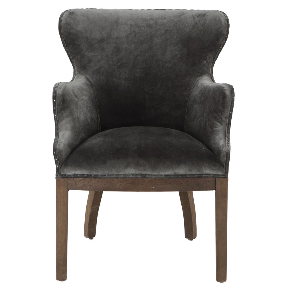 Charles Gray Velvet Armchair with Exposed Frame and Solid Wood Legs. The main picture.