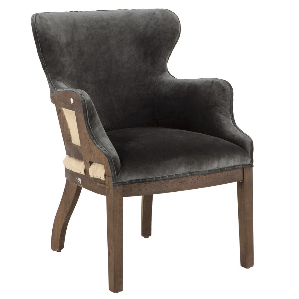 Charles Gray Velvet Armchair with Exposed Frame and Solid Wood Legs. Picture 3