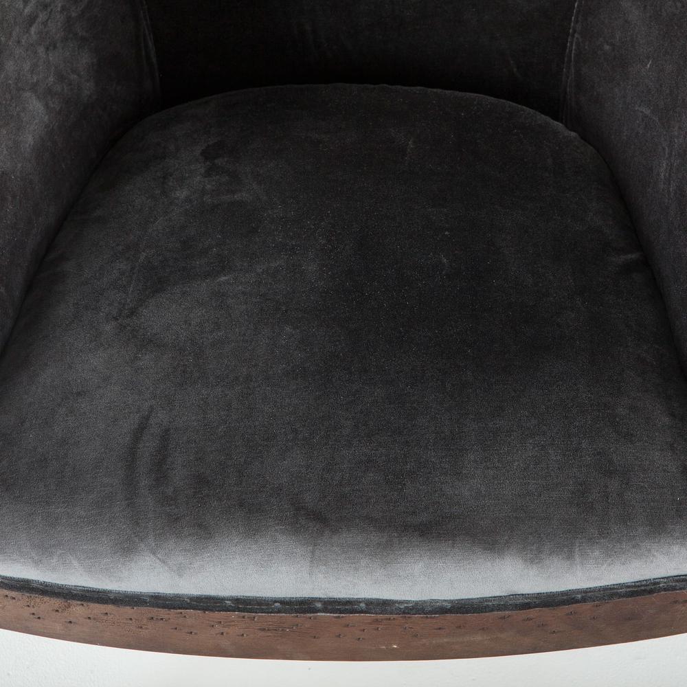 Charles Gray Velvet Armchair with Exposed Frame and Solid Wood Legs. Picture 7