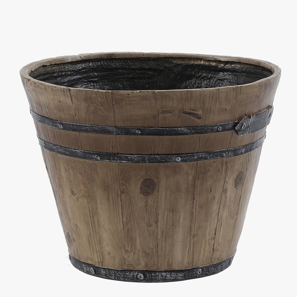 Set of 2 Rustic Finish Barrel Planters. Picture 2