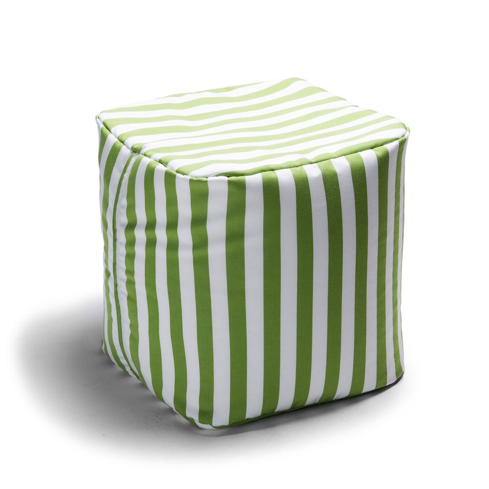 Jaxx Luckie Outdoor Patio Pouf Ottoman, Lime Stripes. The main picture.