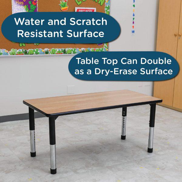 Oak Black Rectangular Adjustable Table - 24" x 48". Picture 2