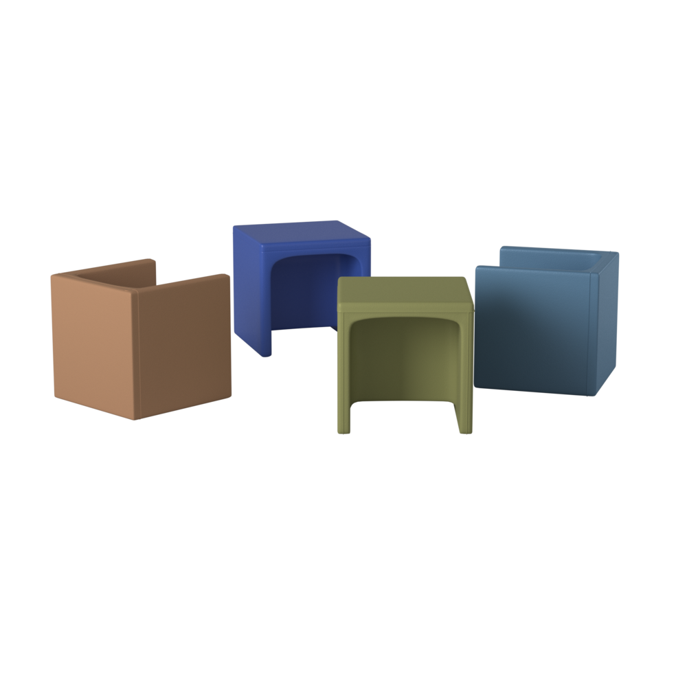 Set Of 4 Cube Chairs - Sky Blue/Fern/Almond/Blue. Picture 1