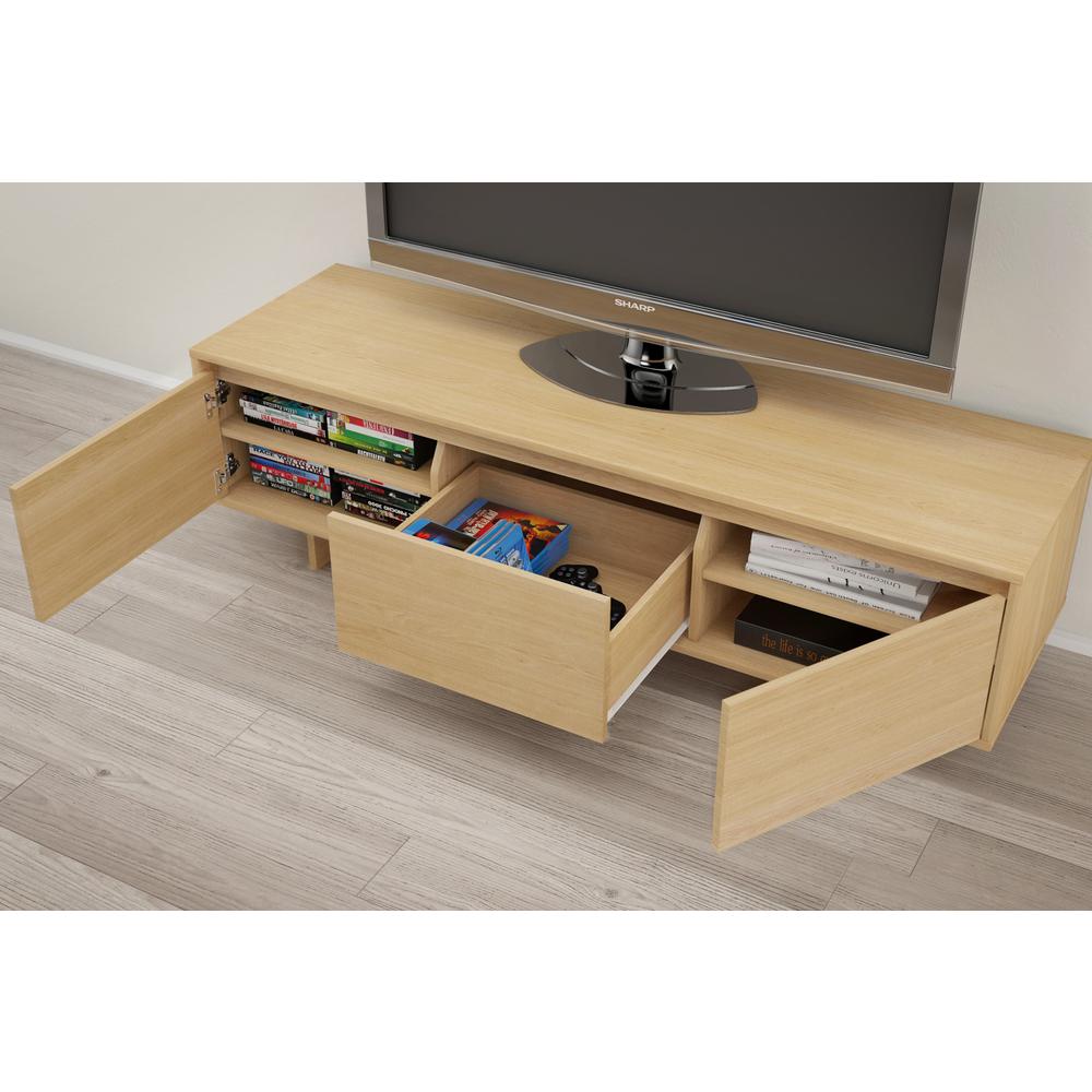 60-Inch Tv Stand With Storage, Natural Maple. Picture 3