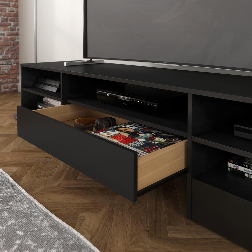 72-Inch Tv Stand With A Drawer, Black. Picture 3