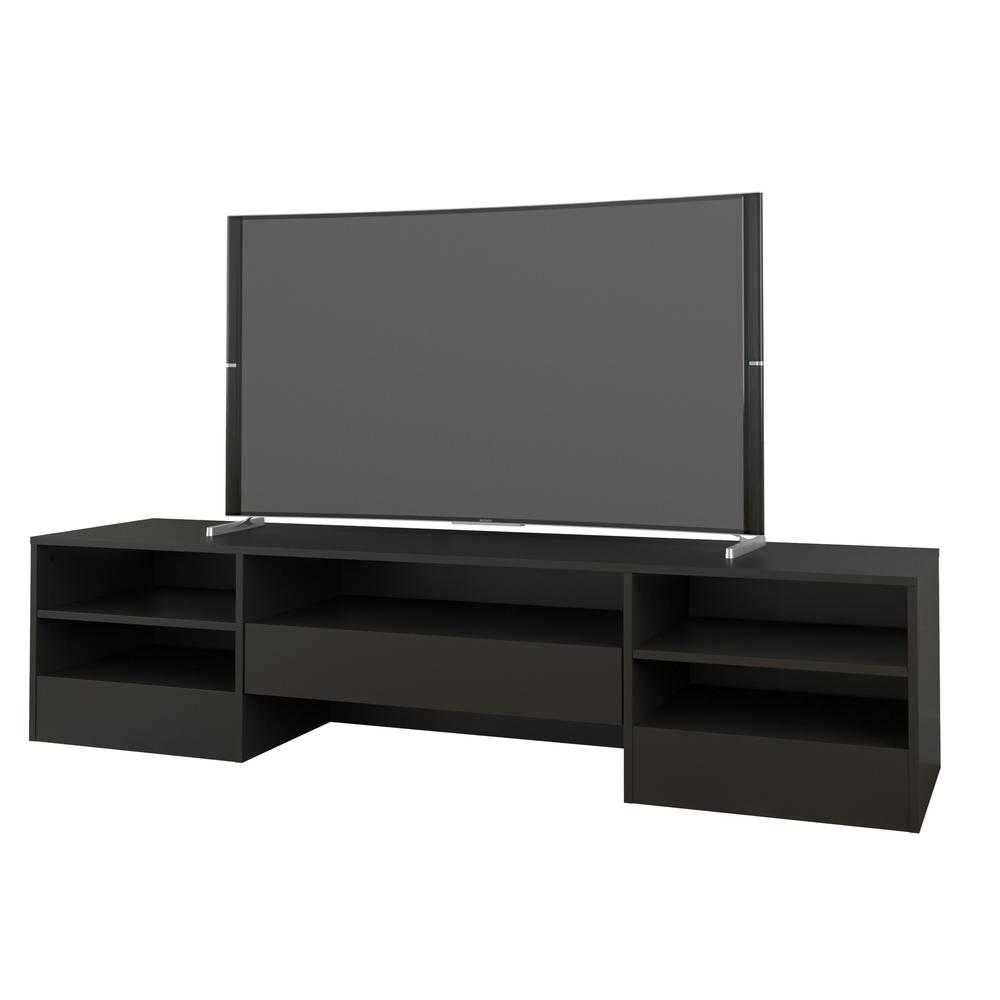 72-Inch Tv Stand With A Drawer, Black. Picture 1