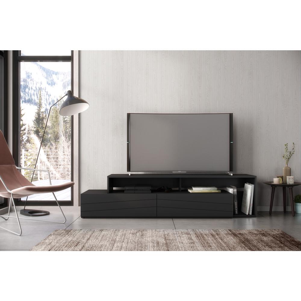 72-Inch Tv Stand With 2 Drawers, Black. Picture 2