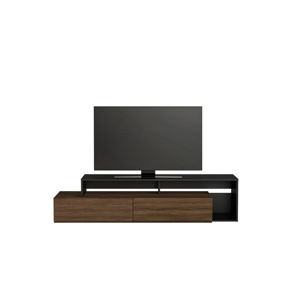 72-Inch Tv Stand With 2 Drawers, Black & Walnut. Picture 4