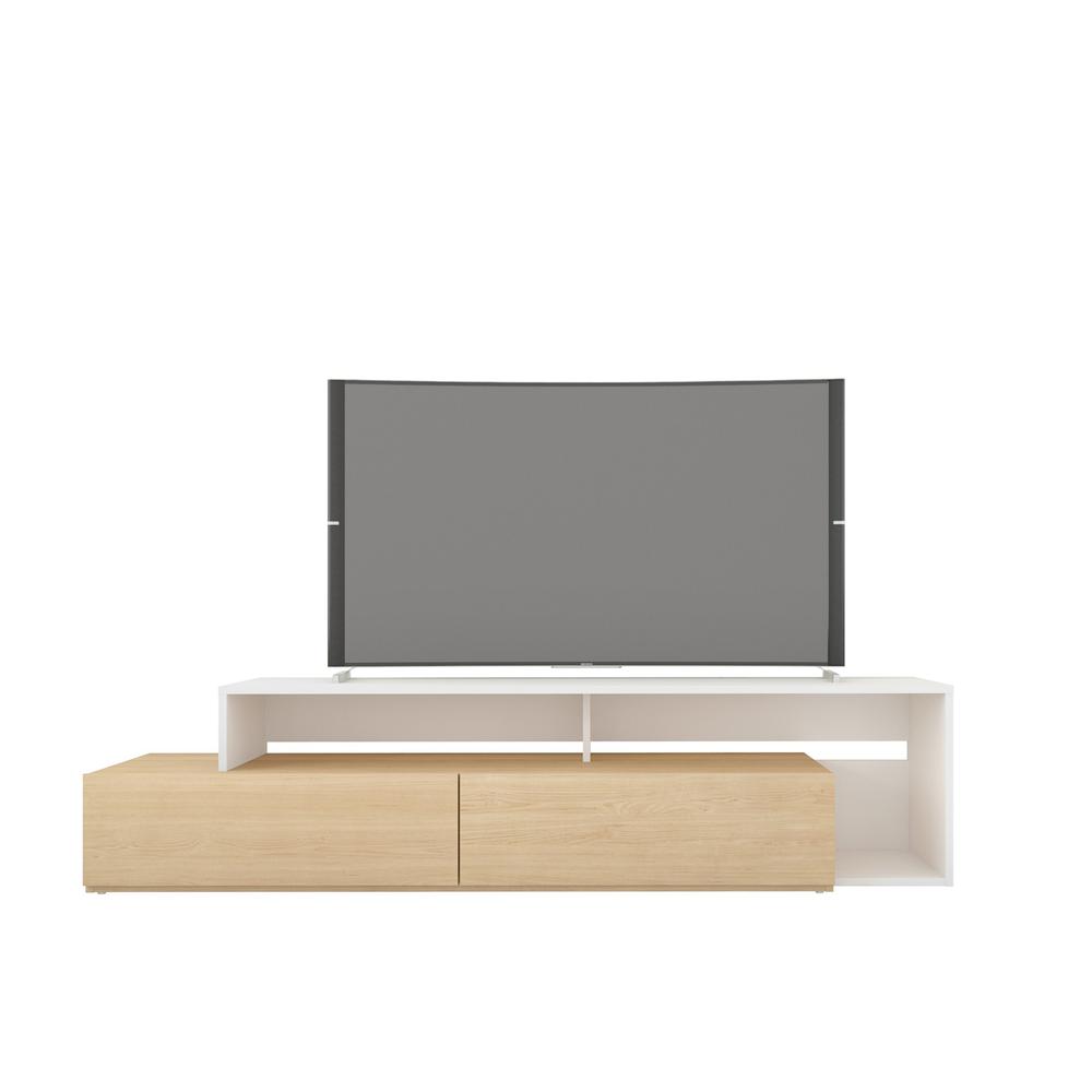 72-Inch Tv Stand With 2 Drawers, Natural Maple & White. Picture 1