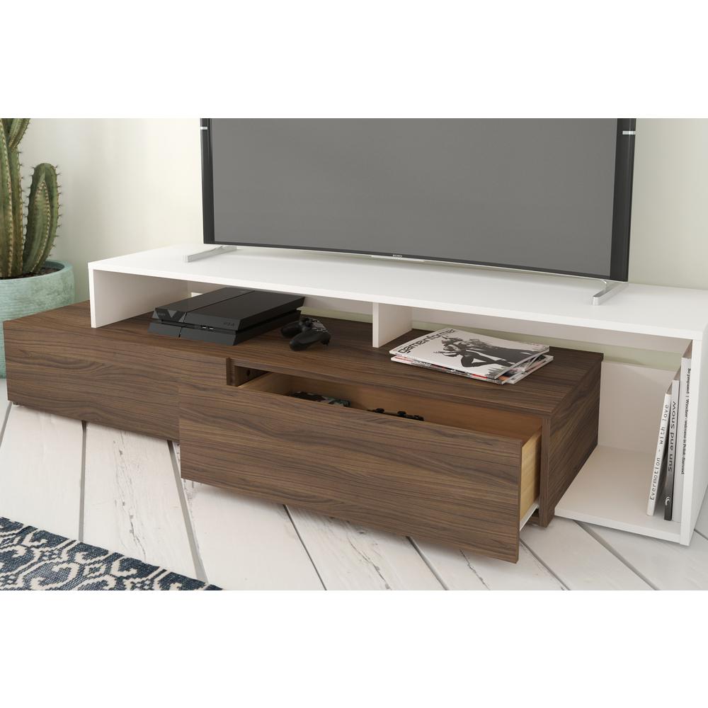 72-Inch Tv Stand With 2 Drawers, Walnut & White. Picture 3