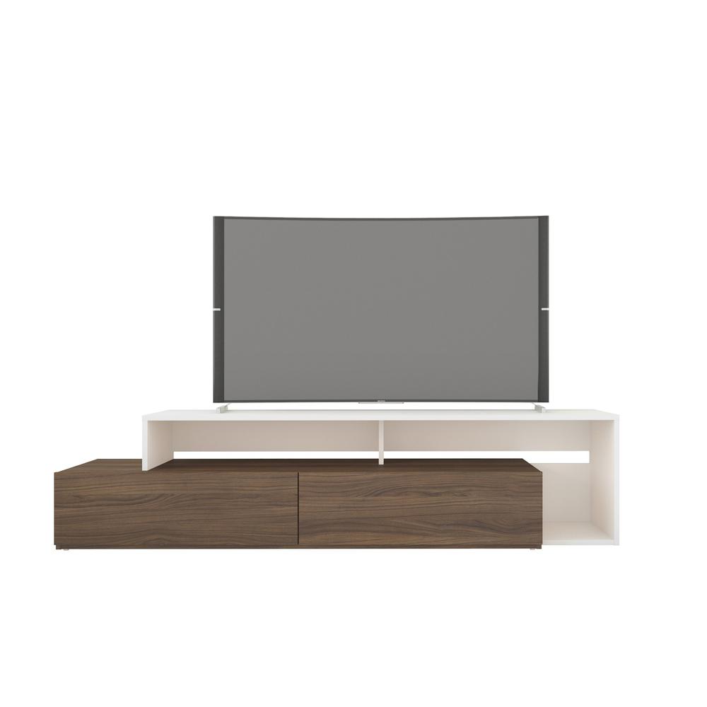 72-Inch Tv Stand With 2 Drawers, Walnut & White. Picture 1