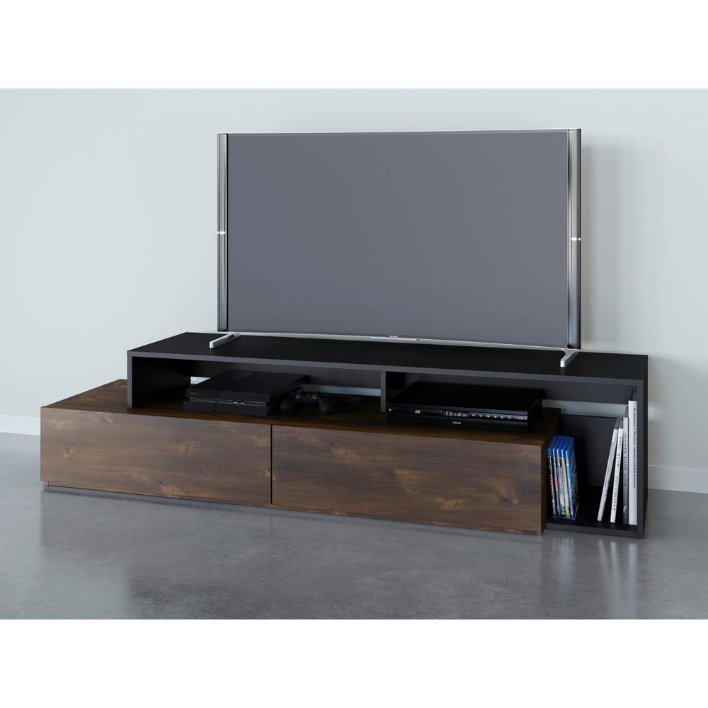 72-Inch Tv Stand With 2 Drawers, Black & Truffle. Picture 2