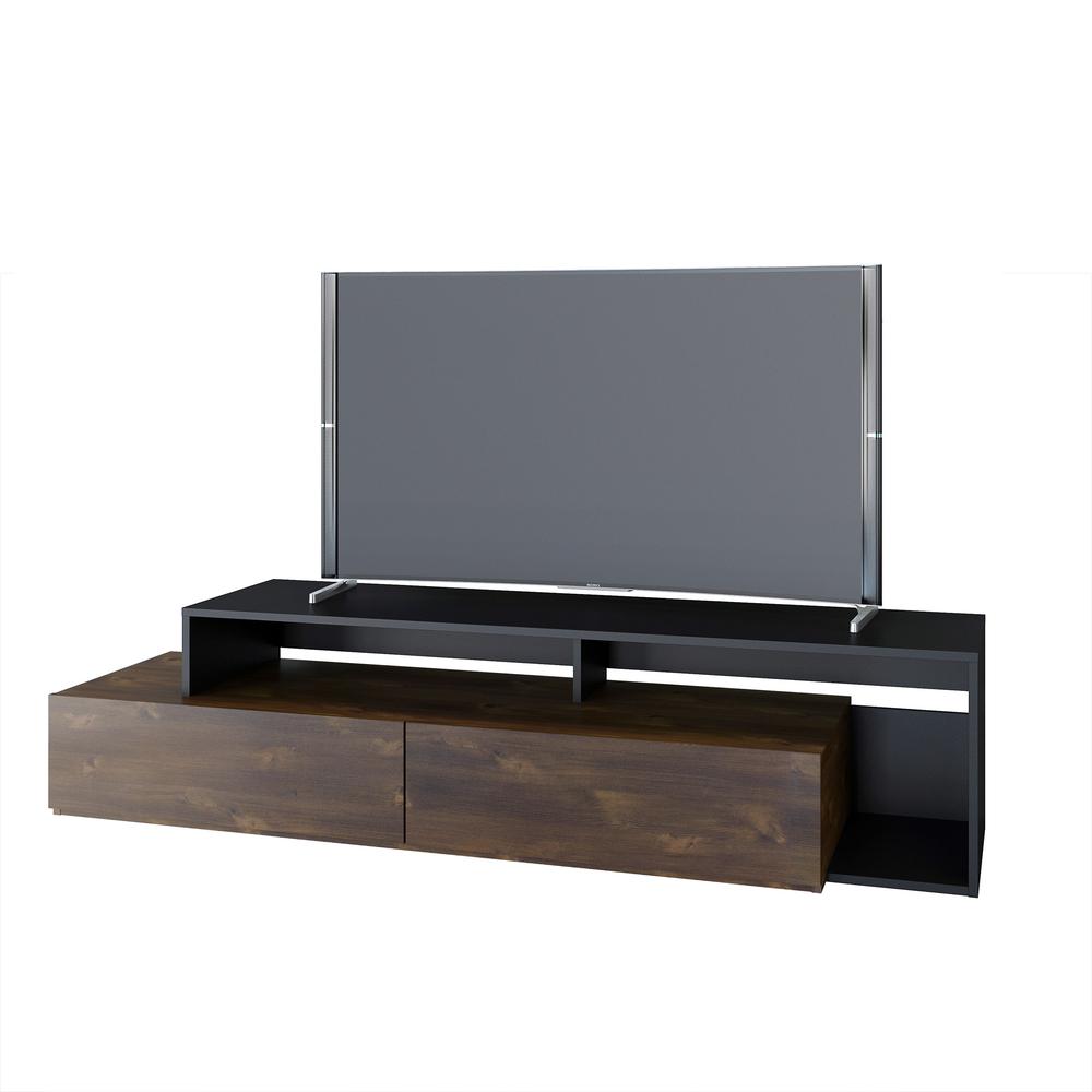 72-Inch Tv Stand With 2 Drawers, Black & Truffle. Picture 1