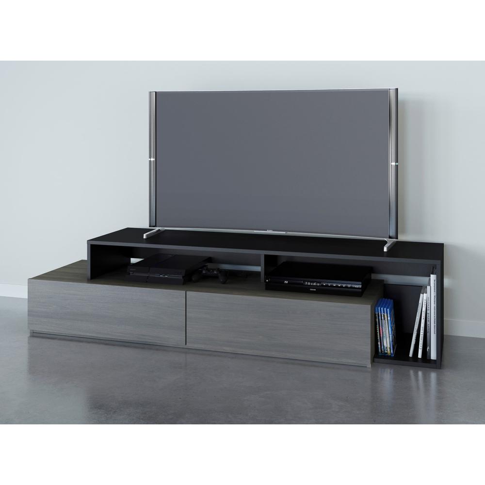 72-Inch Tv Stand With 2 Drawers, Black & Bark Grey. Picture 2