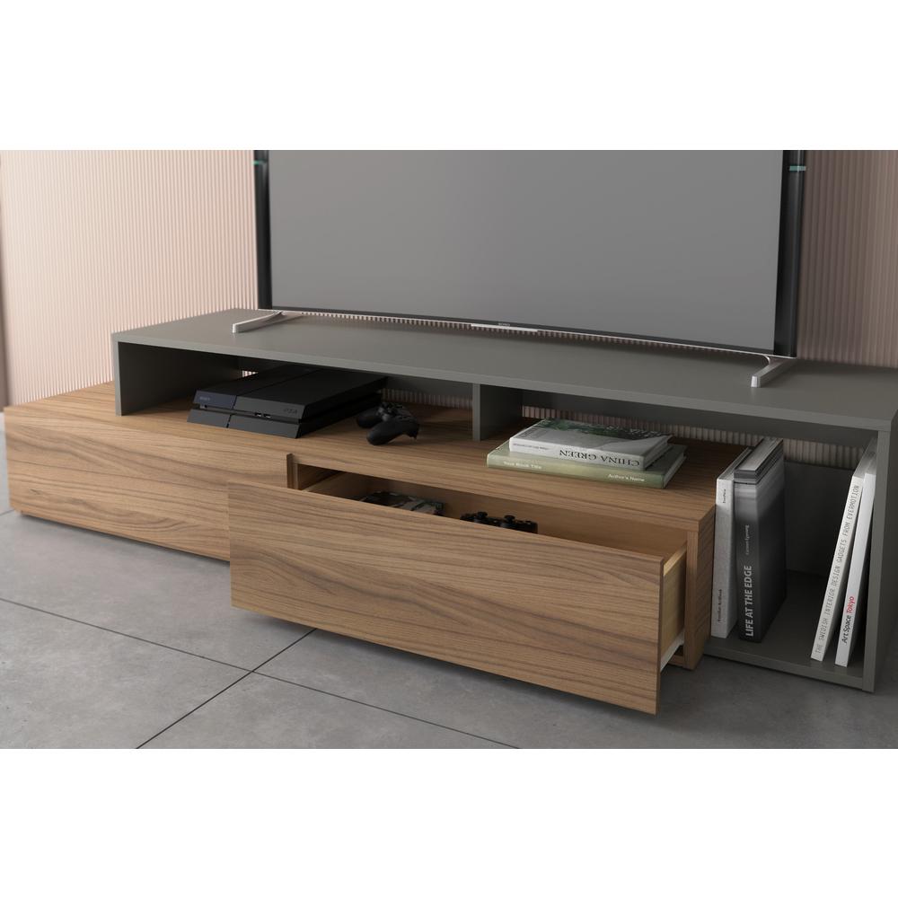 72-Inch Tv Stand With 2 Drawers, Nutmeg & Greige. Picture 3