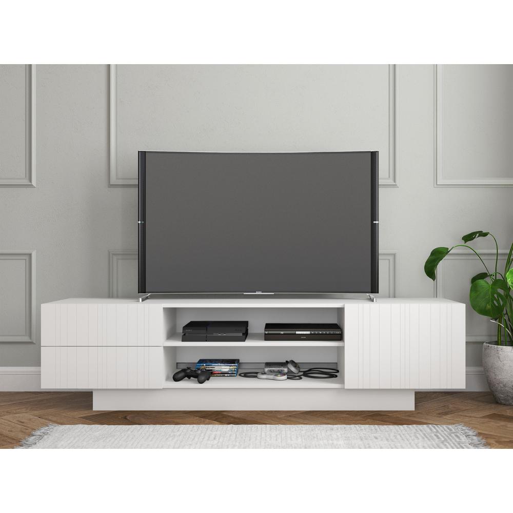72-Inch Tv Stand With 2-Drawers And Cabinet, White. Picture 2